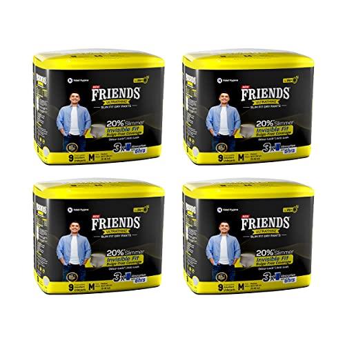 Friends Friends UltraThinz Slim Fit Adult Diapers (Dry Pants) for Men - Medium 36 Count - with thin design, grey colour, and anti-rash - Waist Size 25-48 Inch ;6 3.5-122 cm