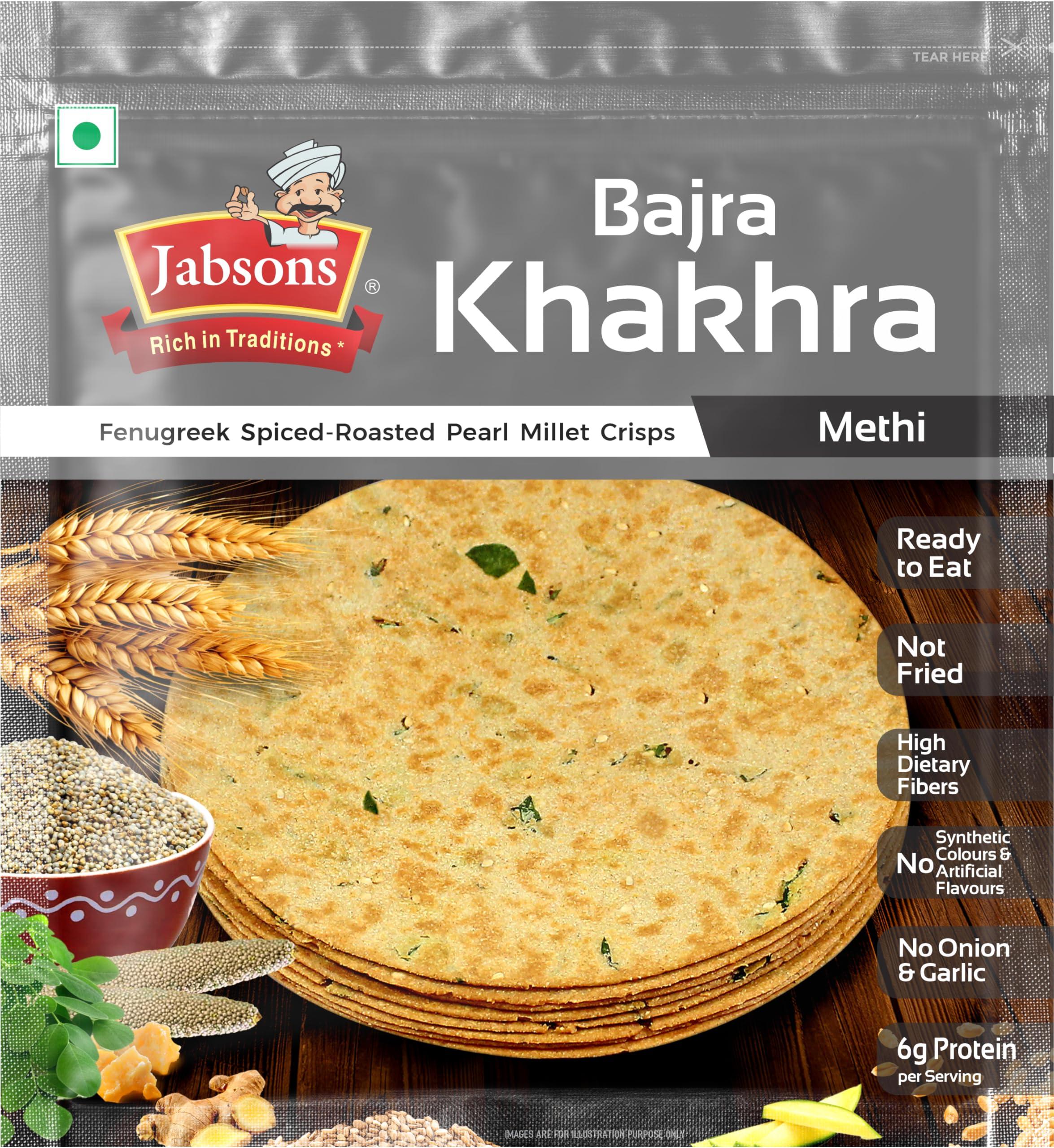 Jabsons Jabsons Roasted Bajra Methi Khakhra | No Onion No Garlic Ready To Eat Vacuum Sealed | Crispy Bajra Methi Flatbread | Healthy Indian Tea Time Snack | Diet-Friendly Gujarati Khakhra 180 gm (Pack of 1)