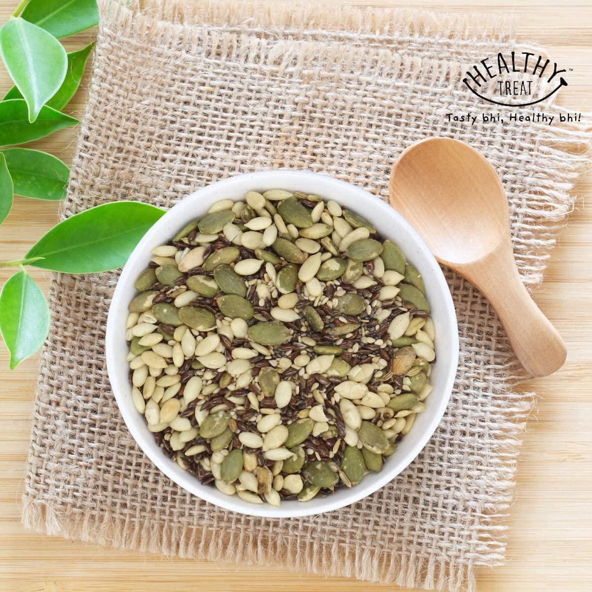 Healthy Treat Healthy Treat Roasted 5 In 1 Super Seeds Mix 150Gm|Trail Mix|Seeds Mix|Roasted Seeds Mix For Eating|A Blend Of Pumpkin Seeds,Flax Seeds,Watermelon Seeds,Chia Seeds,& Sesame Seeds|Mixed Seeds