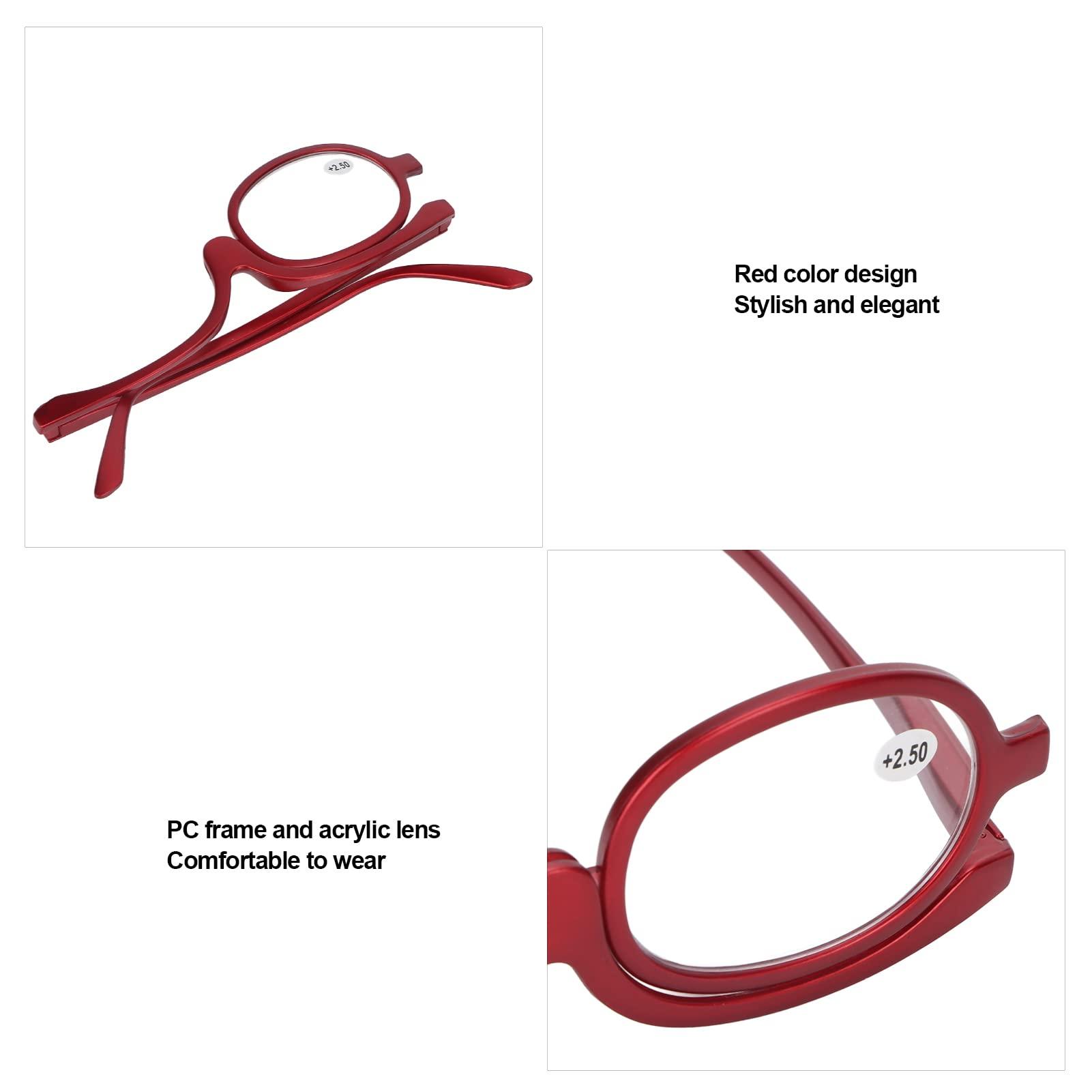 Zunate Zunate Makeup Glasses Single Lens, Rotatable Flip Down Lens Make up Eyeglasses, Readers Magnifier Eyeglasses for Women, Red(+2.50)