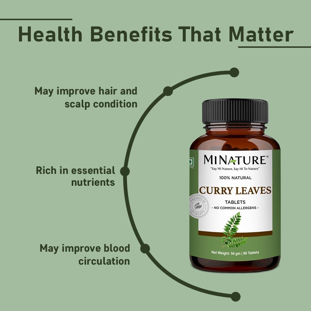 minature mi nature curry Leaves Tablet (Murraya koenigii) | Pure & Natural | Free from chemical & Preservative| Plant Based Gluten Free |90 Tablet, 45 Days Supply 1000mg