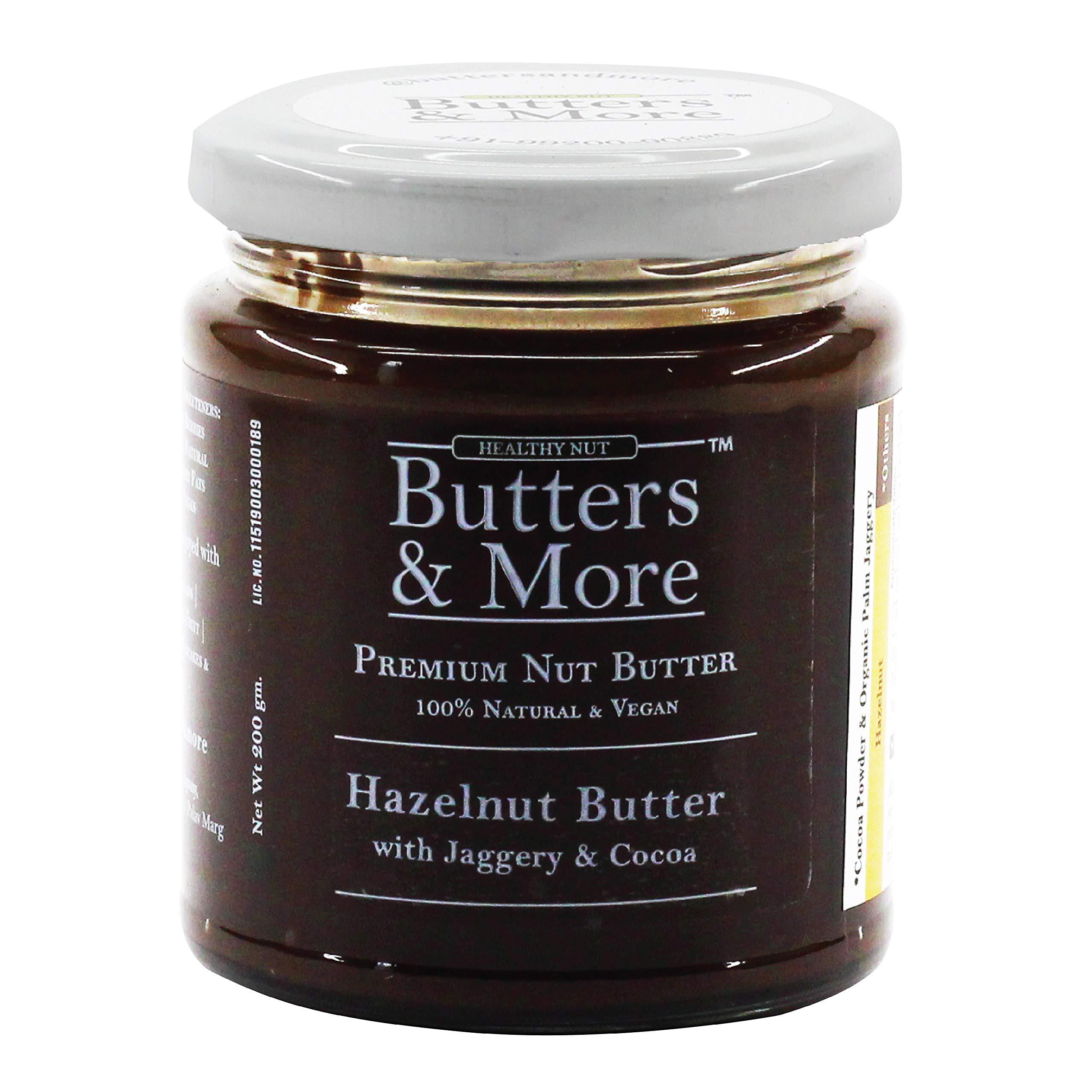 Butters & More Butters & More Vegan Hazelnut Butter With Dark Cocoa & Palm Jaggery (200G). Healthy Chocolate Spread.