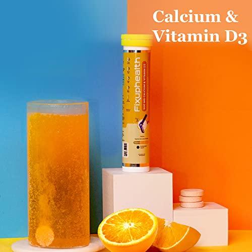 FIXUPHEALTH FIXUPHEALTH 500 mg Calcium and Vitamin D3 Tablets, for Bones and Muscle Care Unique Calcium -Vit D Bone Complex for Better Absorption Effervescent Tablets Orange Flavor - (20 Tablets)