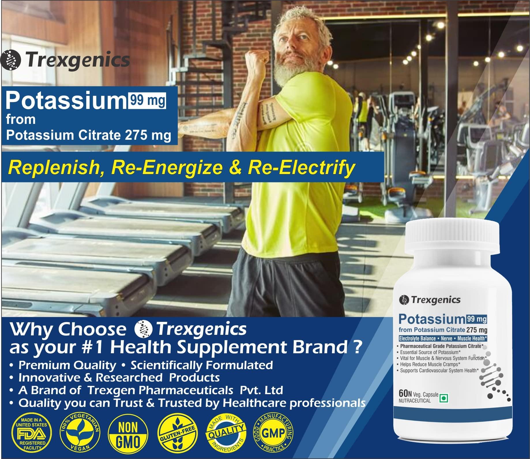 Trexgenics Trexgenics POTASSIUM CITRATE (K 99) 310 mg Electrolyte Balance, Nerve & Muscle Health VEGAN & NON-GMO (60 Vcaps) (Pack of 3)