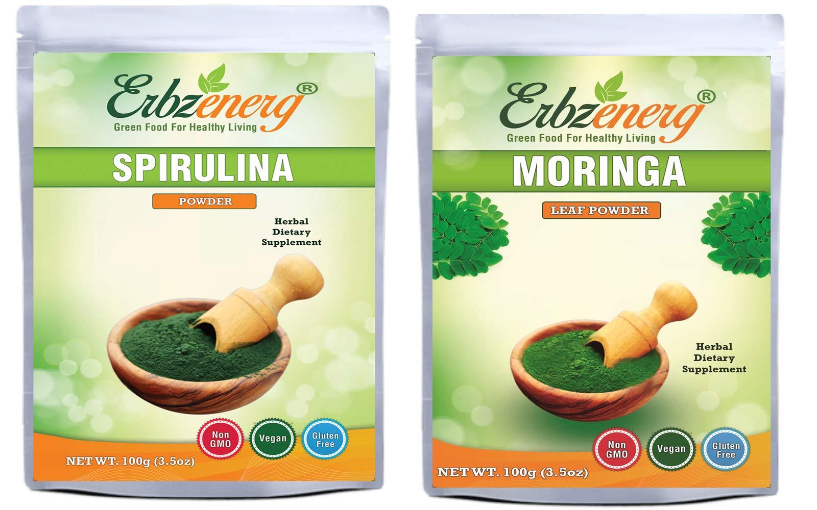 ERBZENERG ERBZENERG Organic Spirulina Powder 100g and Organic Pure Moringa Powder 100g | Pack Of 1