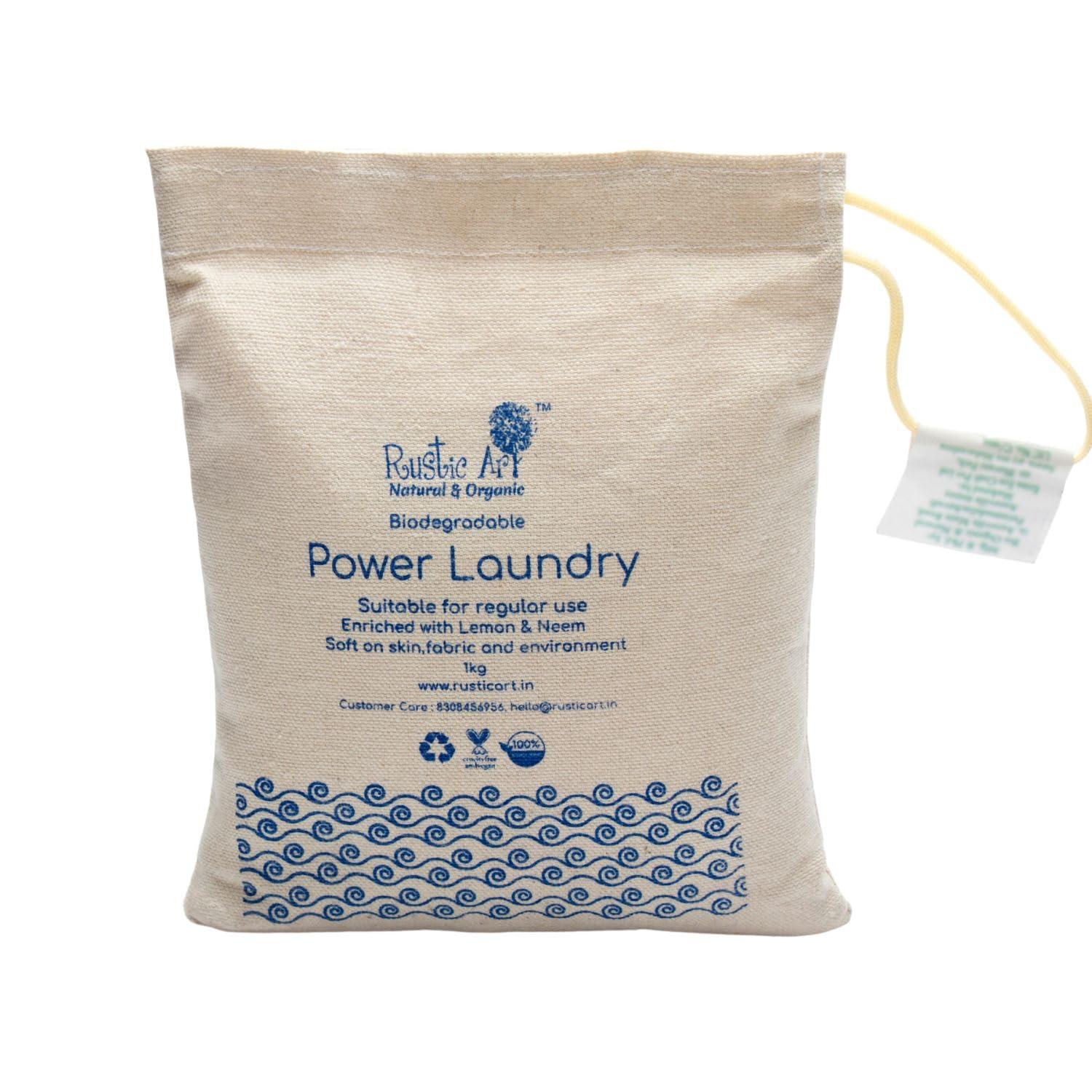 Rustic Art Rustic Art Biodegradable Power Laundry | Enriched With Neem & Lemon | Sulphate & Phosphate Free Powder| (1 Kg)