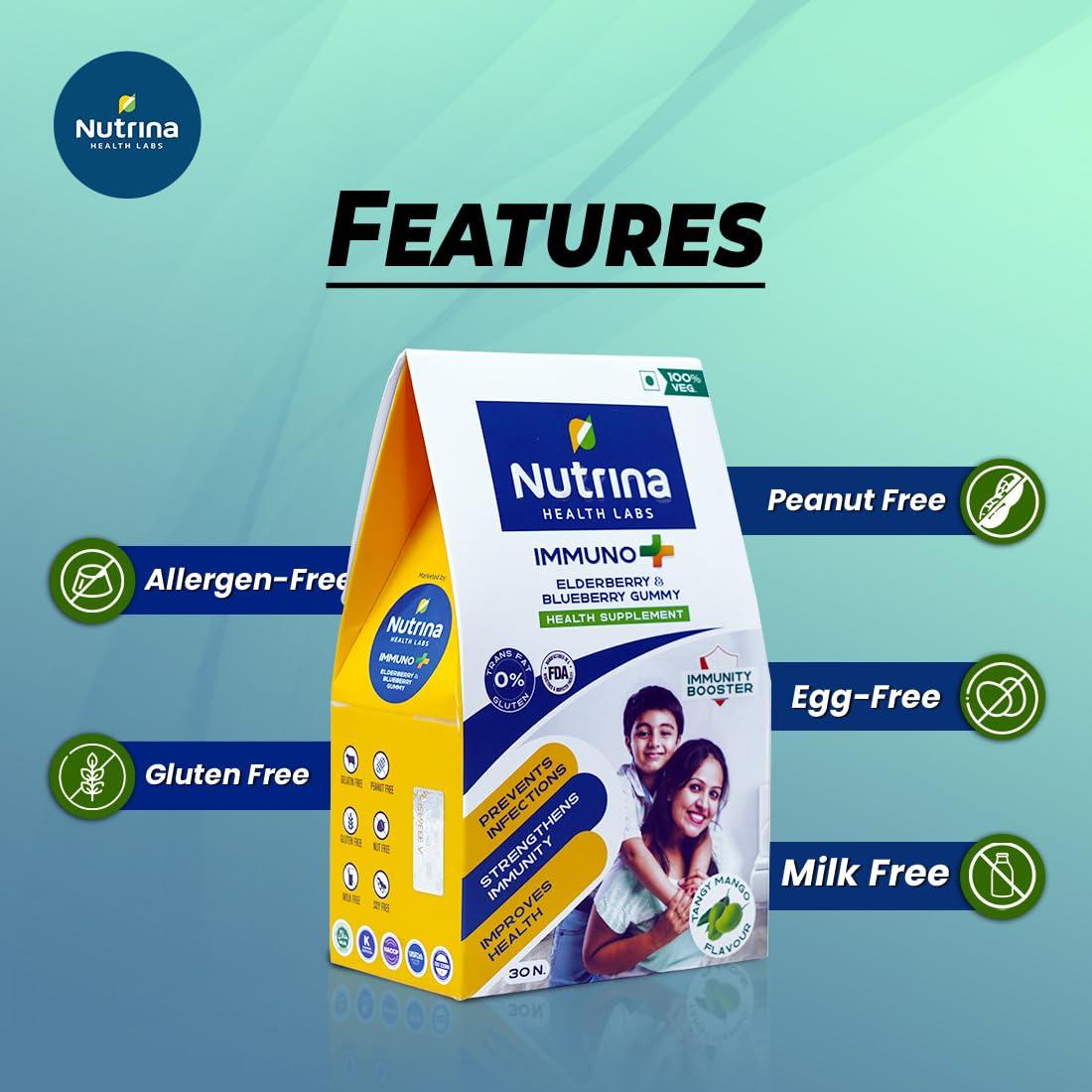 Nutrina - Health Labs Nutrina Health Labs Immuno Plus Gummies for Men And Women Elderberry, Blueberry Extract, Vitamin C and Zinc Boosts Immunity And Prevents Infections 30 Gummies (Pack of 1)