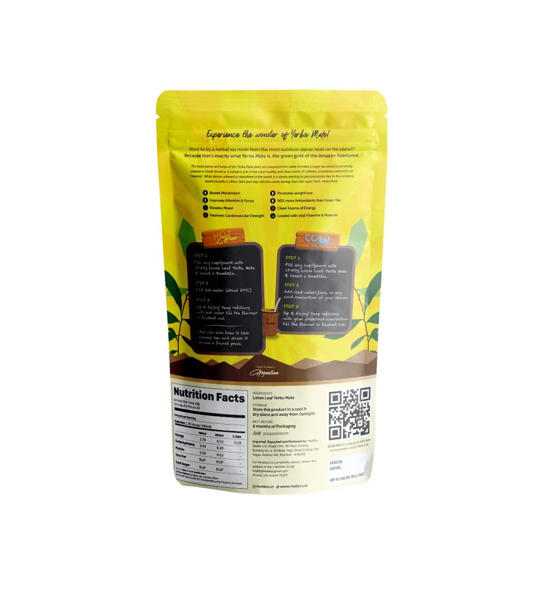 Matero Yerba Mate Matero Yerba Mate traditional Argentine Yerba Mate Loose Leaf With Filter Mate Straw (Bombilla) (250grams)