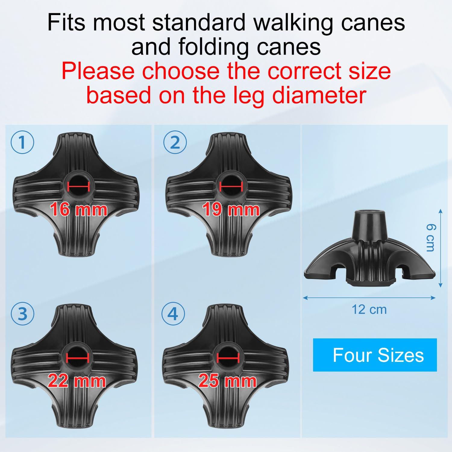 supregear SupreGear Quad Support Cane Tip, Non-Slip Self Standing Rubber Cane Tip 4 Point Quad Cane Tip Replacement for 3/4 Inch Diameter Standard Walking Canes Folding Canes Cane Accessory - Black