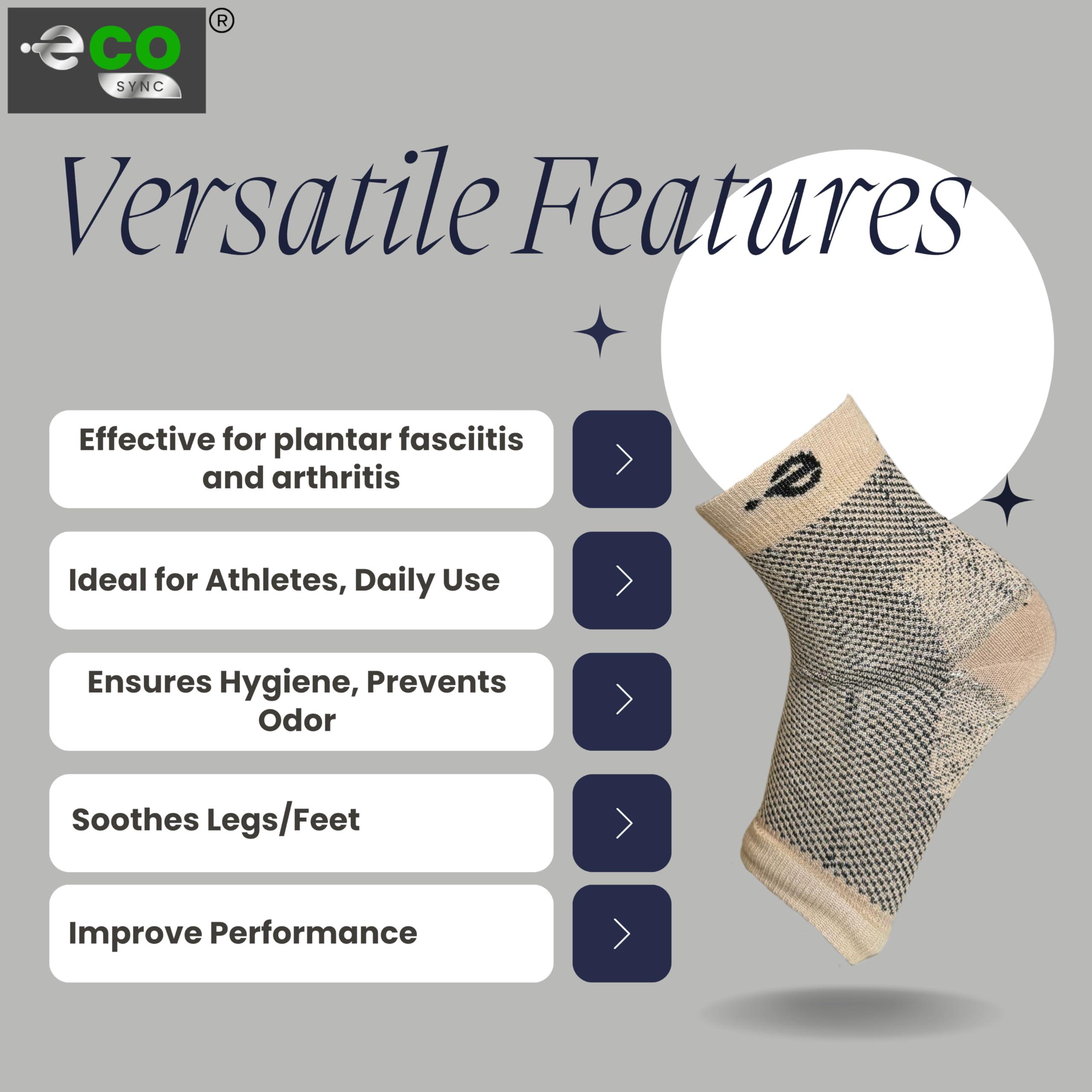 eco SYNC Compression Socks Open Toe | Bamboo Cotton Socks Women | Ecosync | Nano Socks for Men Neuropathy | Beige | Plantar Fasciitis | Arch Support | Foot & Ankle Swelling | Heel Pain | Injury Recovery