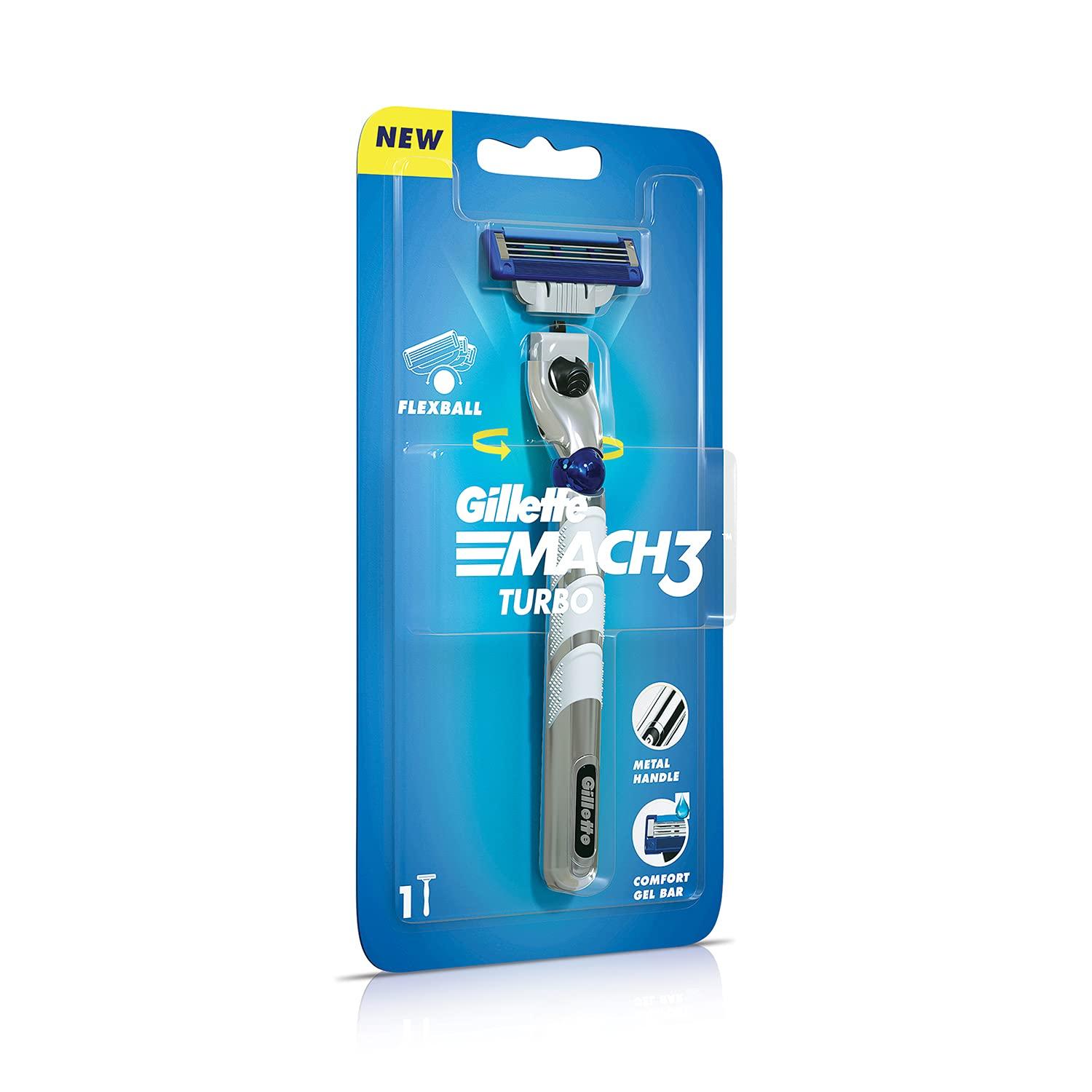 Gillette Gillette Mach3 Turbo Mens Razor with Flexball Technology & Gillette SensitivePre Shave Gel Tube - 60 g