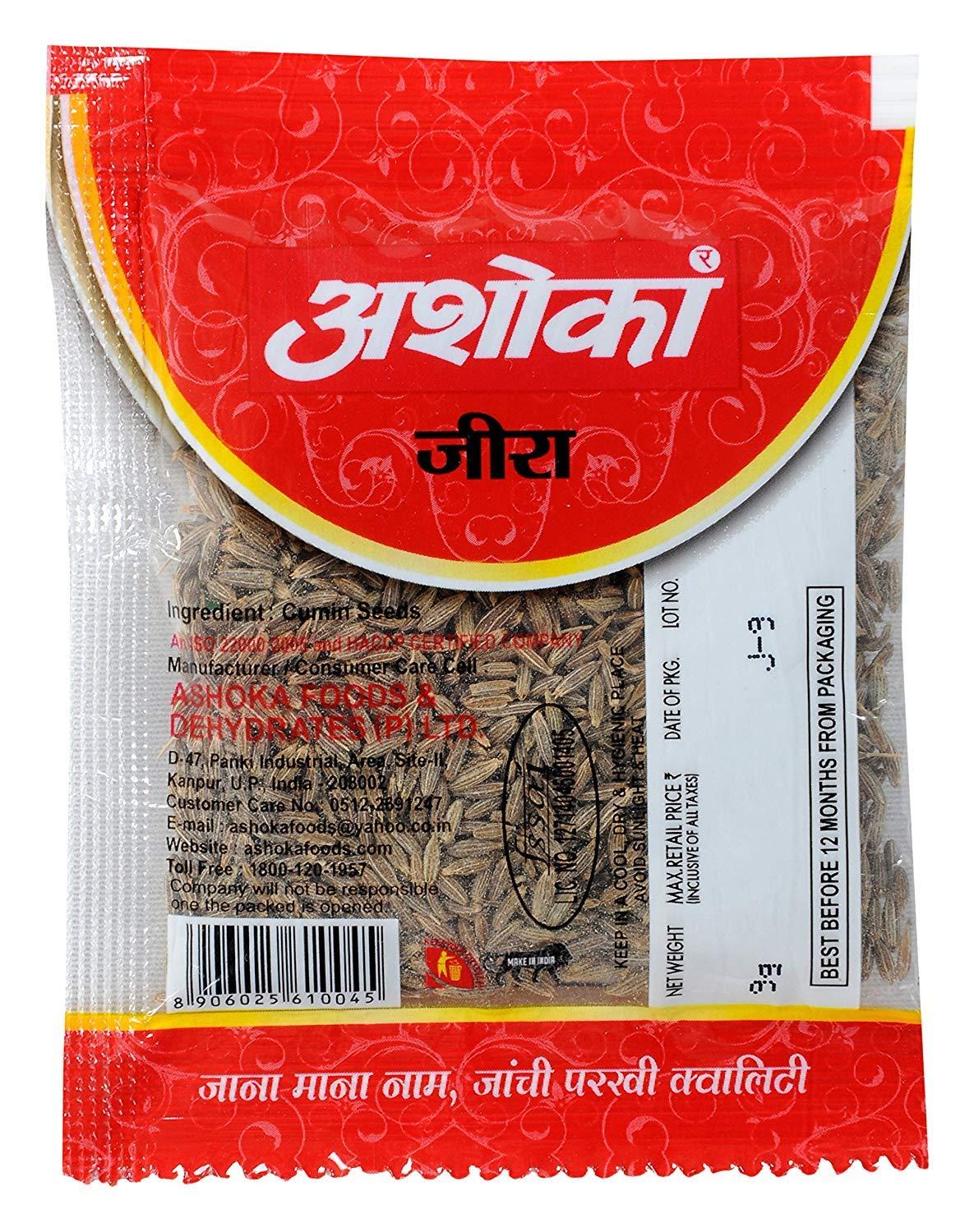 ASHOKA ASHOKA Pure Natural Jeera Whole Cumin Seed (Pack of 60) | Jera Fresh Indian Spices, Sabut Jira Seeds Zeera - 6 Gm Each Pouch