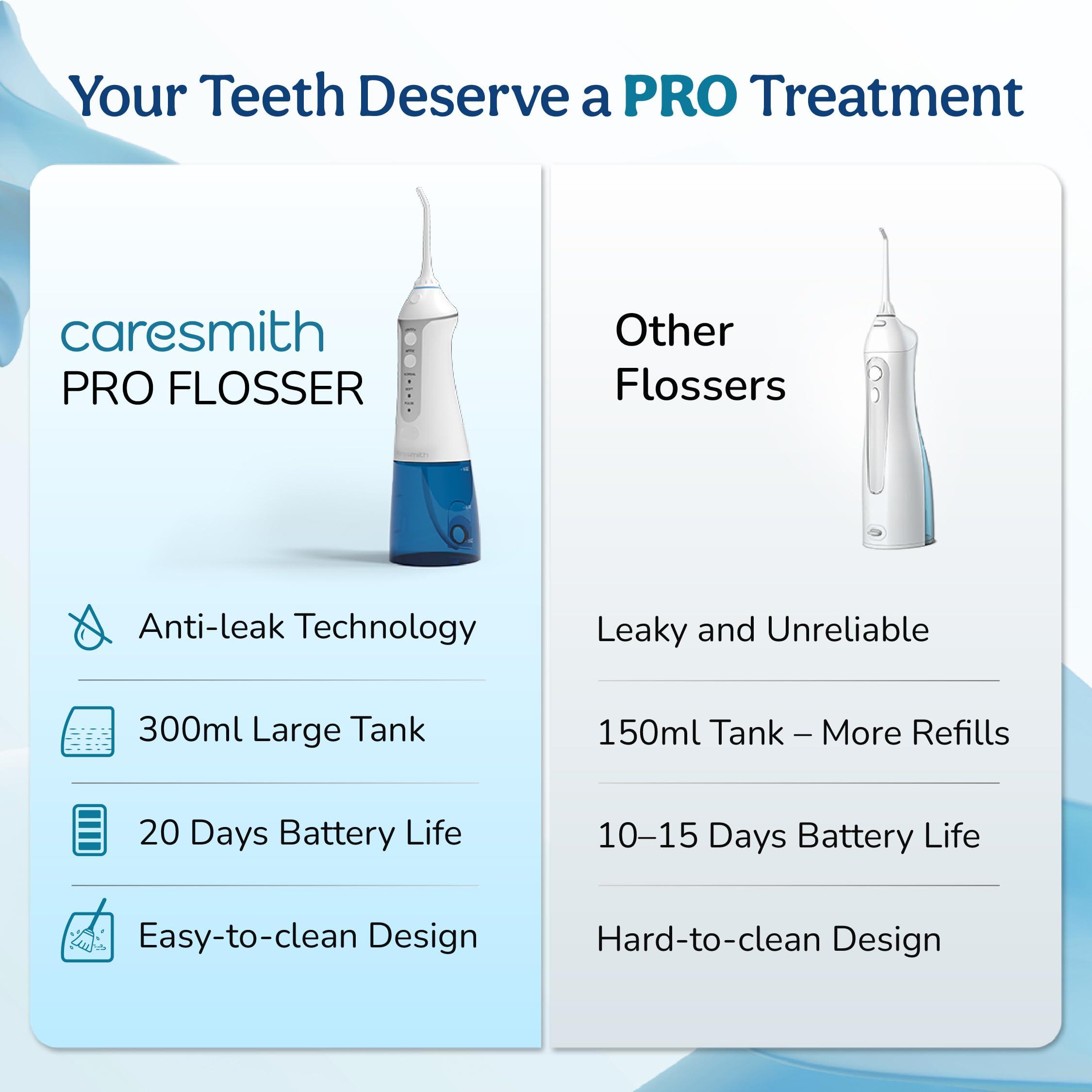 CARESMITH Caresmith Professional Cordless Dental Flosser | 300 ml Large Detachable Water Tank | 3 Modes | IPX7 Waterproof | Oral Flosser