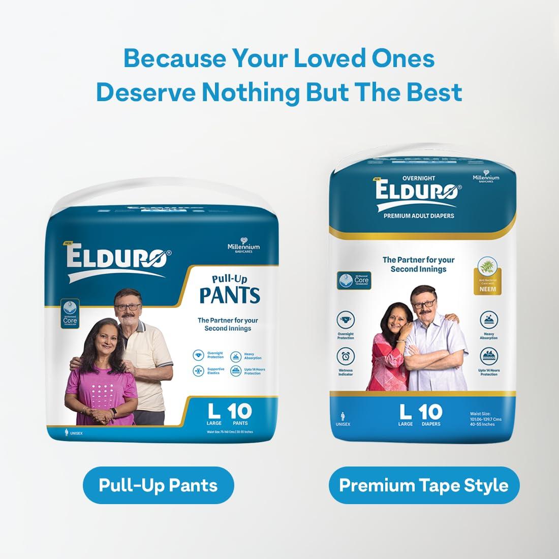 ELDURO ELDURO Adult Diapers XL Size | 96-165cm (38\"-65\") | Pant Style, Adult Diapers, Adult Diaper Pants, Adult Diapers XL Size, Unisex, Leakproof, 14hr Overnight Protection - Pack of 1 (10 counts)