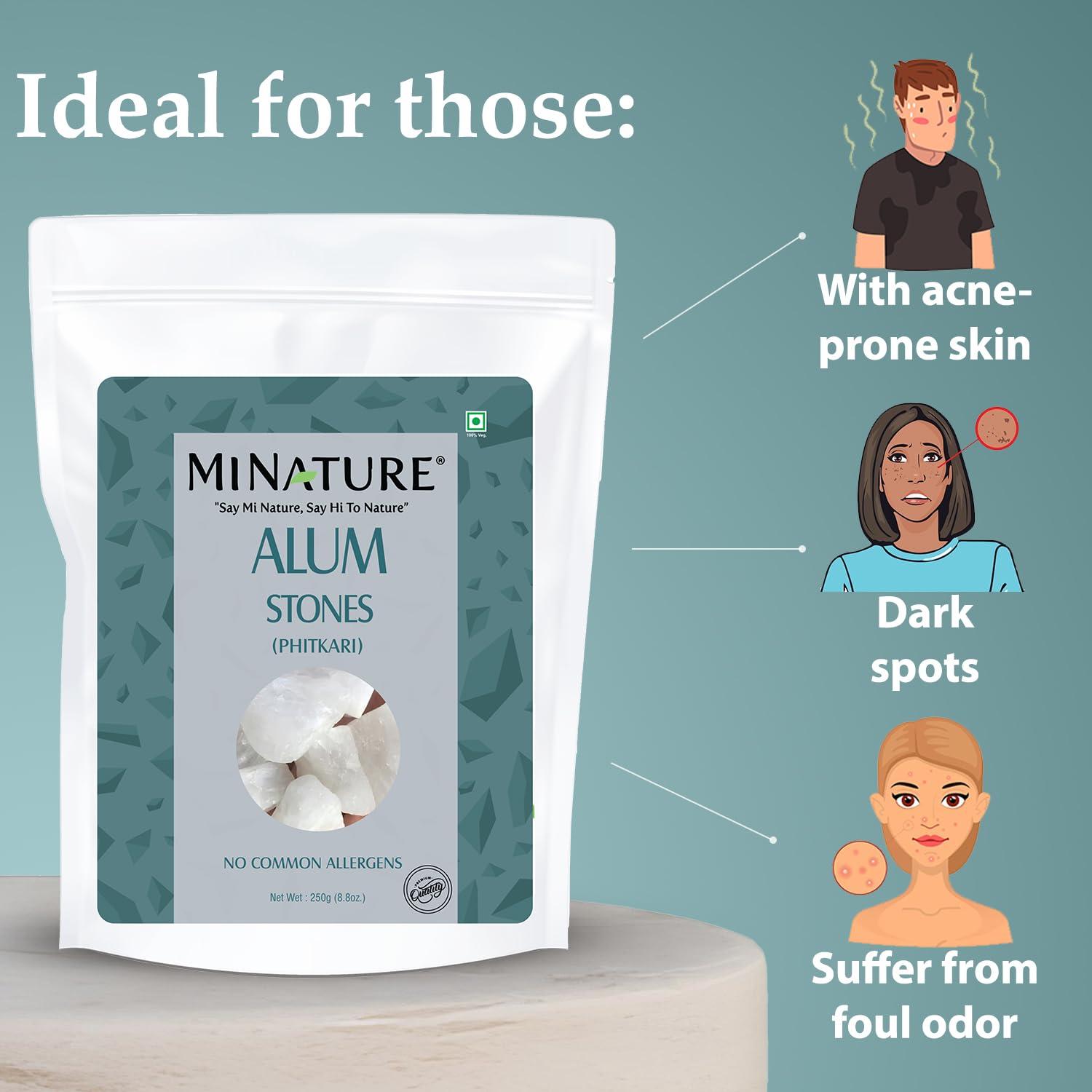 minature Alum Stone(phitkari) by mi nature | for Skin Care | Water Purify| Pure Alum Stone (Potassium Alum) (Fitkari)|Cruelty Free | Post Shave Use| For Natural Deodorant (250g)