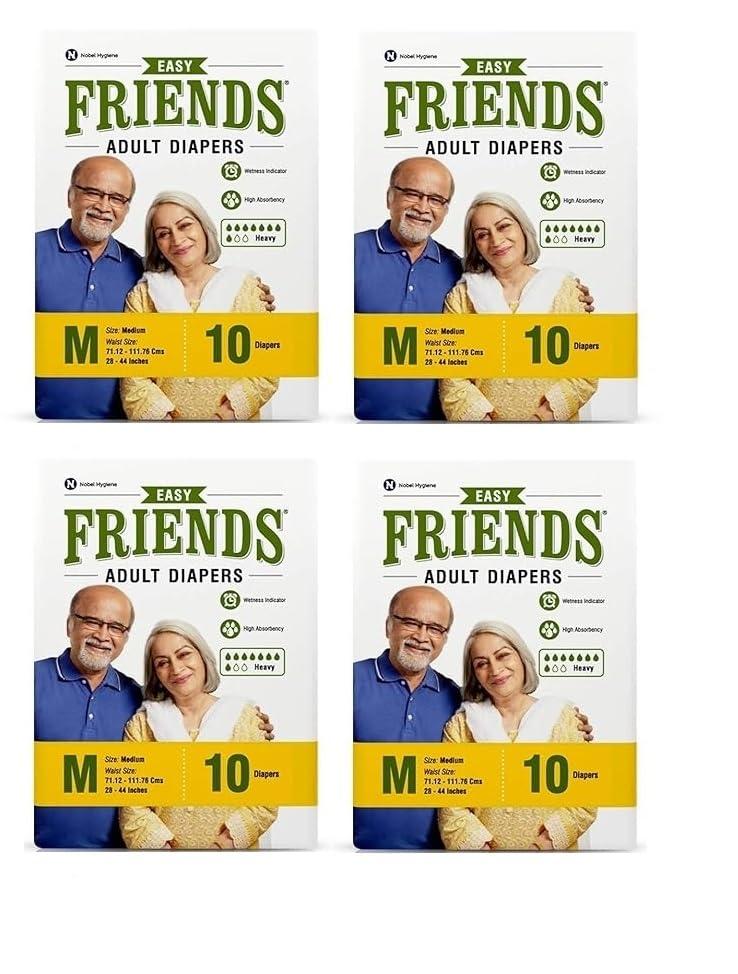 Generic Friends Easy Adult Diapers Tape Style - 10 Count/Pack with odour lock and Anti-Bacterial Absorbent Core- Waist Size 30-56 Inch ; 76-142cm (PACK- 4, MEDIUM 40 Count)