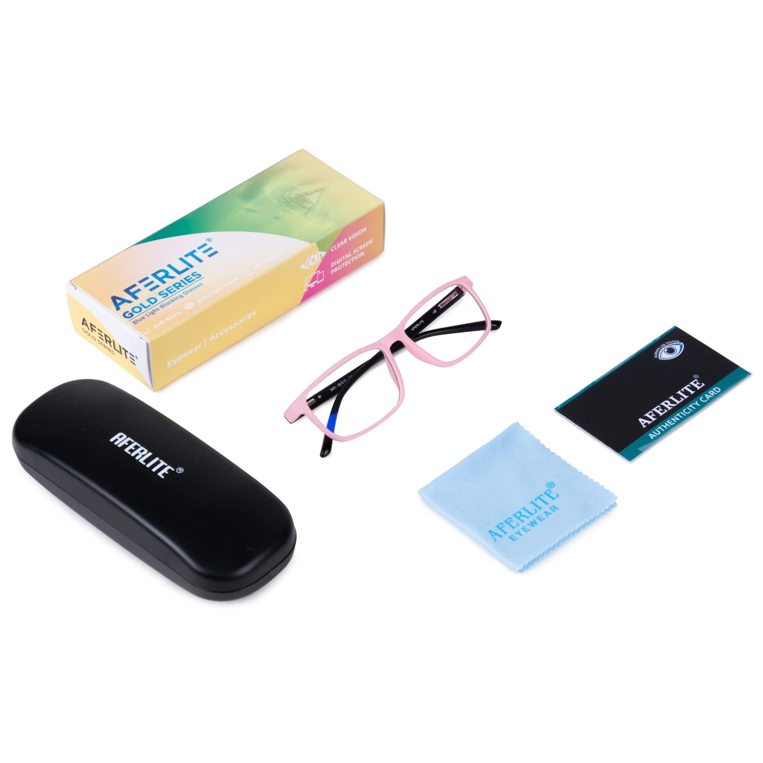 Aferlite Aferlite Gold Series Zero Power Unisex Rectangular Computer Glasses Blue Ray Cut Technology For Eye Protection Clear Vision (53 mm Medium) (Multicolor D)