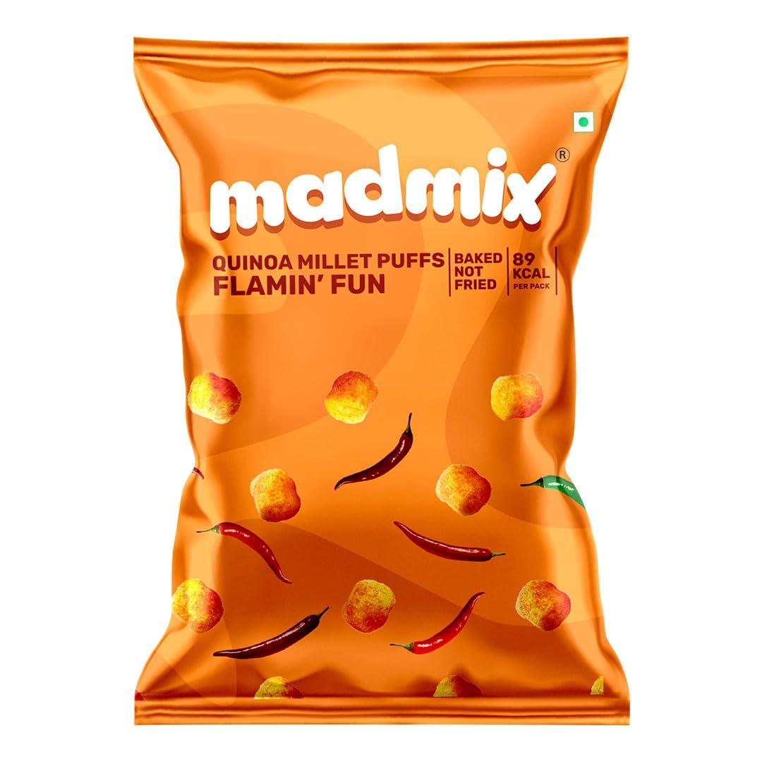 Madmix Madmix Bundle | Jowar & Quinoa Millet Puffs | All Flavors Pack of 5 Each | Baked, Not Fried | Protein-Packed | Healthy Snacks | Gluten-Free | No preservatives or Trans Fat | Pack of 25 (20g x 25)