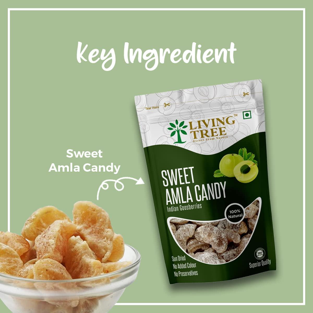 Living Tree Living Tree Sweet Amla Candy Indian Goosberries 250 gram For hair Growth, Digestion, Help to Control Blood Pressure | Sun Dried No Added Color, No Preservatives