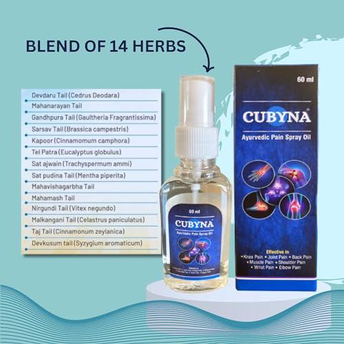 CUBYNA CUBYNA Natural Ayurvedic Pain Oil 60 ml Travel Pack (Spray Type) Blend of 14 Ayurvedic Herbs, Quick Absorption, 1 Pack = 1