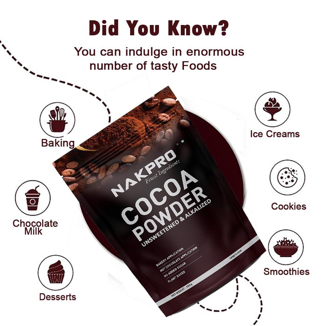 NAKPRO NAKPRO 100% Pure & Natural Unsweetened Plant Based Cocoa Powder, 200g | 22.5g Protein | Ideal for Cake, Baking, Hot Chocolate, Milkshakes & More
