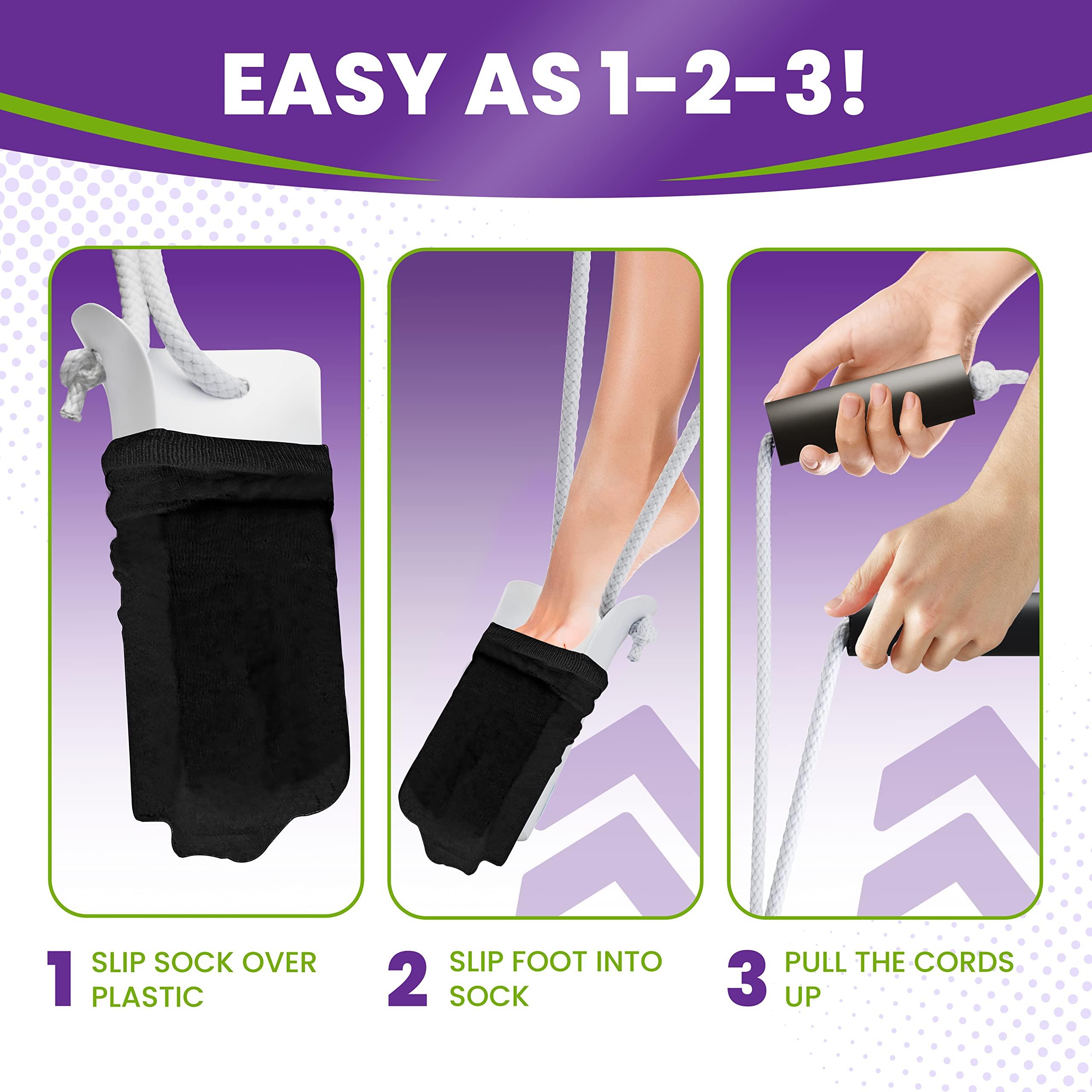 MARS Wellness Mars Wellness Deluxe Molded Sock Aid Donner - Foam Grip Handles - 31\" Adjustable Cords - Compression Sock Helper Stocking Slider - Elderly, Senior, Pregnant Diabetics - 1 Pack