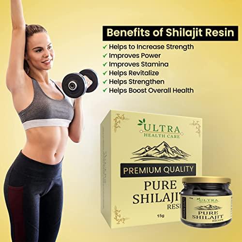 Ultra Health care Ultra Health care Shilajit Resin for Energy, Focus and Vitality - Pure Quality Himalayan Shilajit | Strength | Stamina | Power | 100% Pure and Natural | Clinically Approved | 15gm | For Men & Women