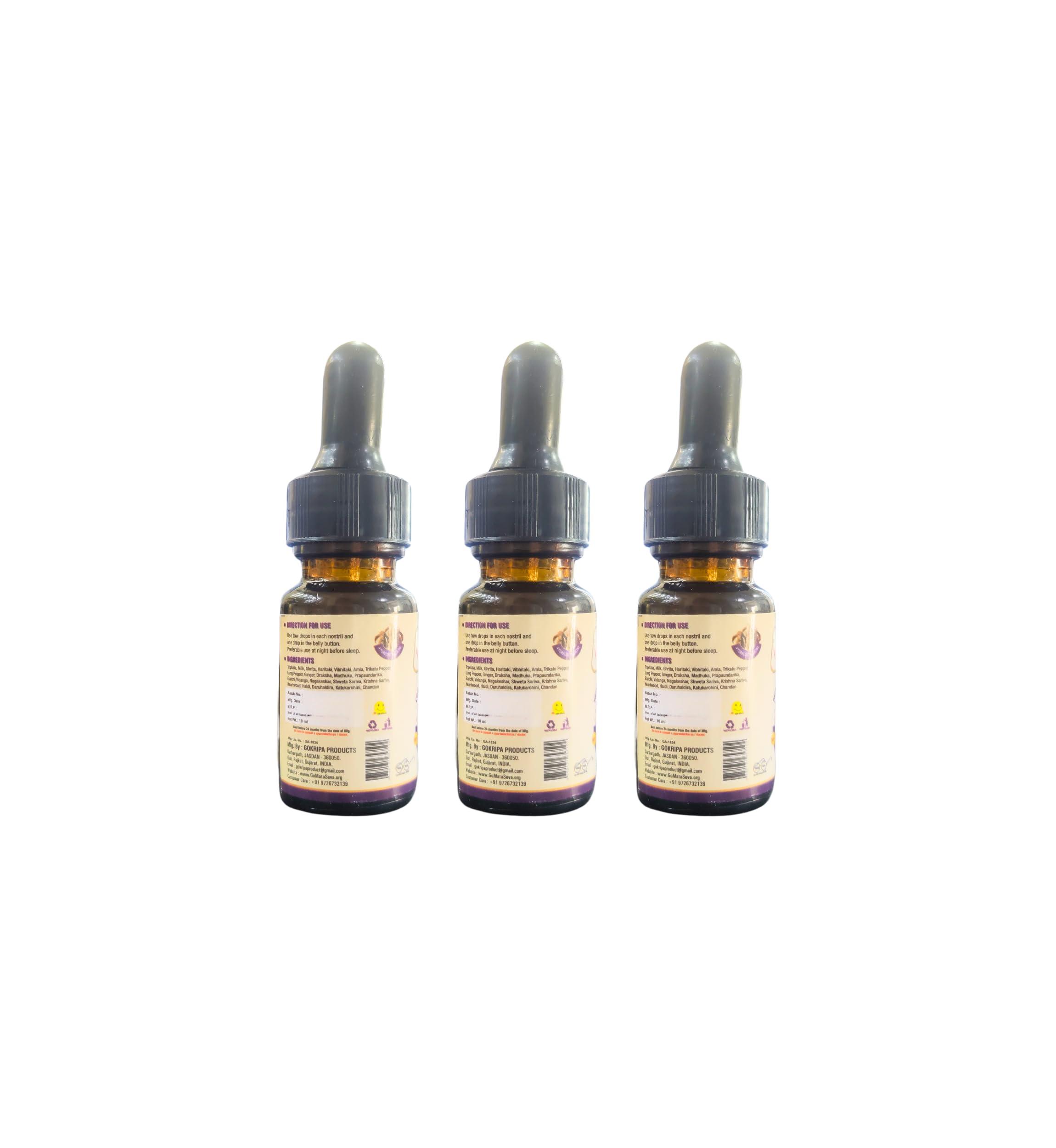 GOSEVA Triphala Ghrita Nasya 10ml [Pack of 3] | Ayur Ghee | Use as Nabhi Oil | Use as Belly Button Oil | Gir Cow Panchagavya Nasya | Ghee Nasya | Nasya Karma Kit | Ayurvedic Nasal Drop