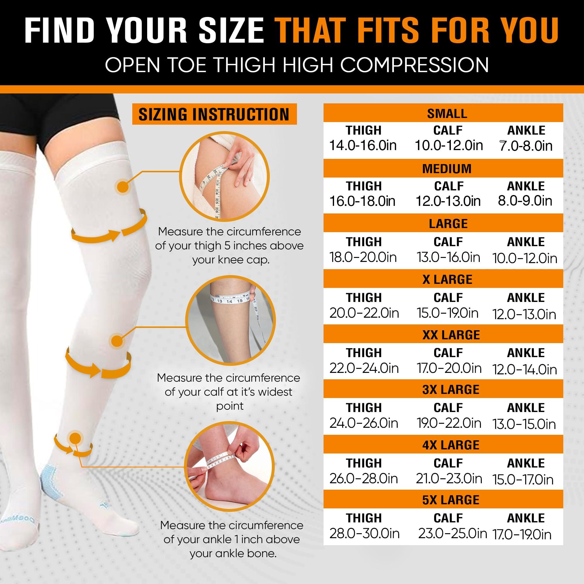Doc Miller Doc Miller Thigh High Anti Embolism TED Surgical Stockings Compression Socks - Graduated 15-20mmHg Support Hose for Women Men, White, Large