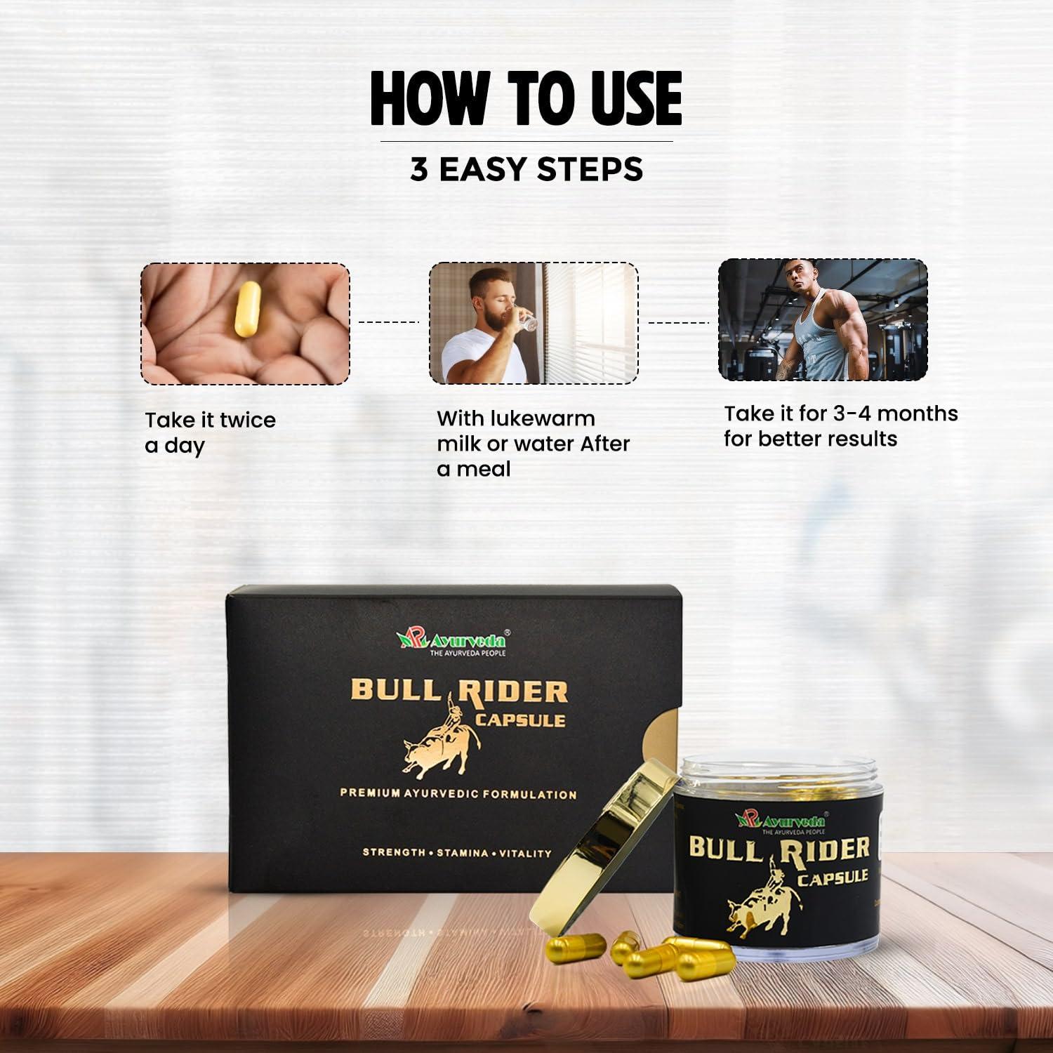 A R Ayurveda A R Ayurveda Bull Rider Capsule For Strength, Stamina and Immunity| 100% Ayurvedic| Stamina Booster| Contains Shilajit, Ashwagandha and Vangbhashma|Premium Energy Booster Pack of 60