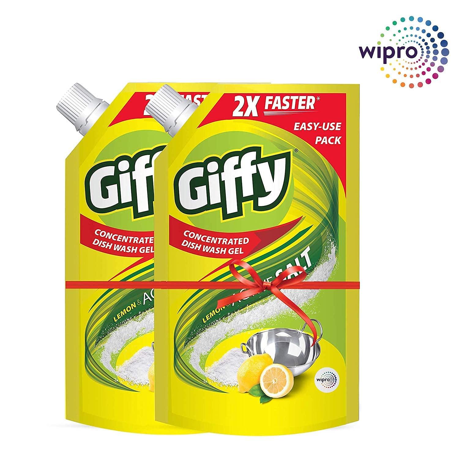 Giffy Giffy Green Lime & Active Salt Concentrated Dish Wash Gel by Wipro, 900 ml (Pack of 2) & Giffy Lemon & Active Salt Concentrated Dish Wash Gel by Wipro, 900ml (Pack of 2)