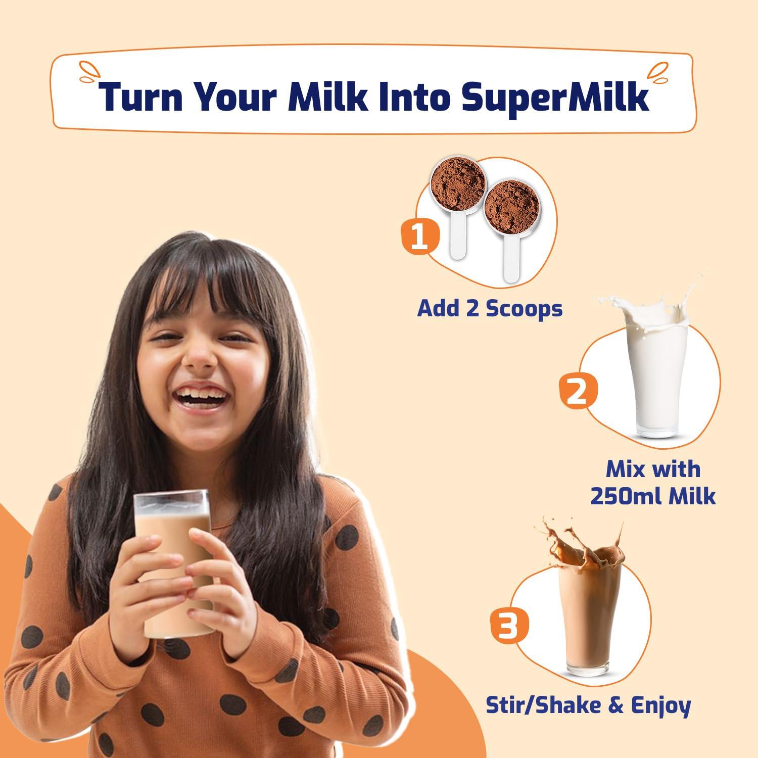 Gritzo Gritzo SuperMilk Height+ (7-12y Girls), 10g Protein Powder (Double Chocolate, 1kg) | Zero Refined Sugar, 21 Vitamins & Minerals