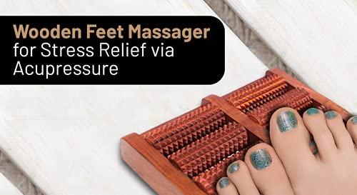 iCare Gifts iCare Gifts Wooden Foot/Feet Massager 6 Roller Stress Acupressure, Brown