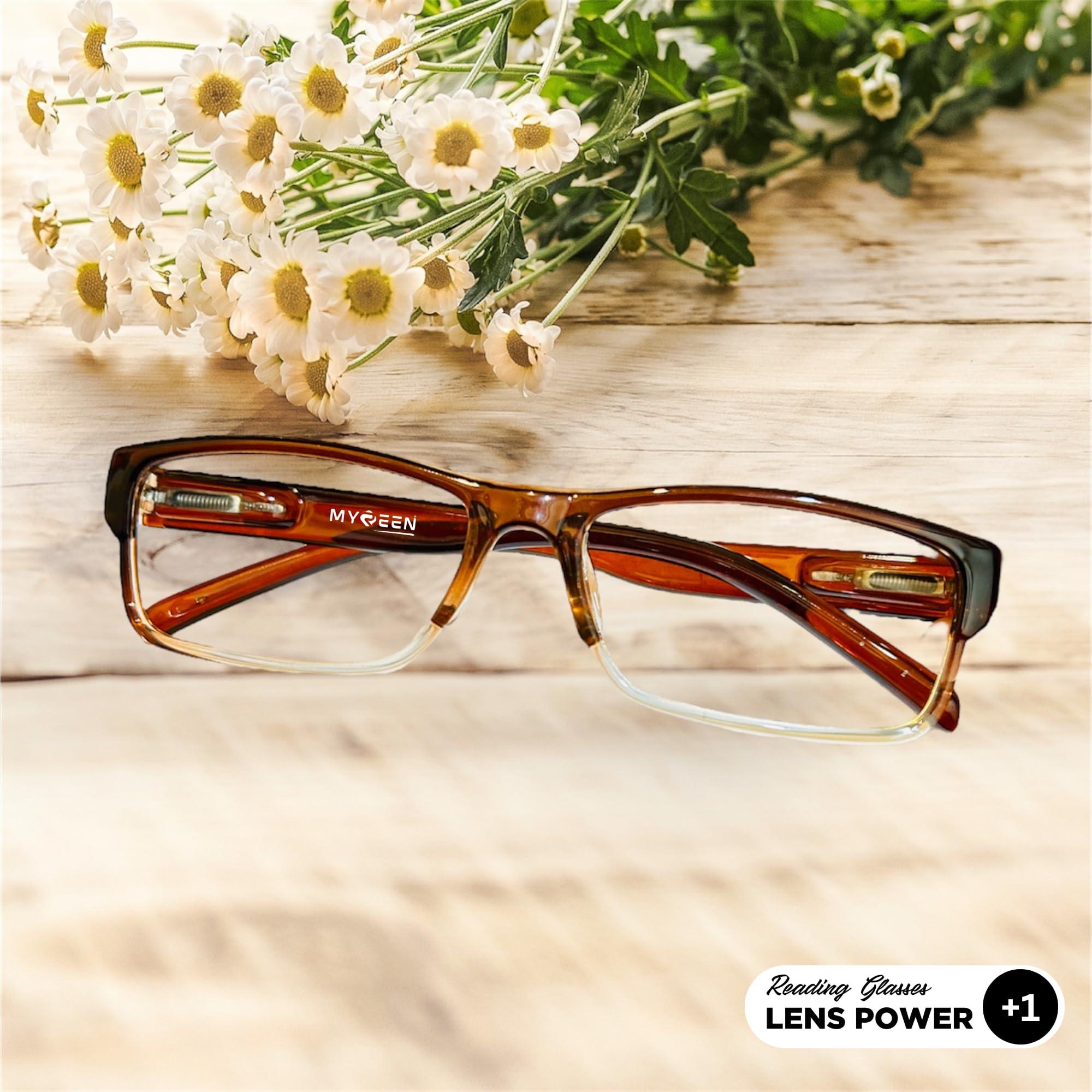 myreen myreen Single Vision and Bifocal Distance Plano Power Reading Glasses For Men +1.00 +1.25 +1.50 +1.75 +2.00 +2.25 +2.50 +2.75 +3.00 | Medium Size (Near Vision, 1.50)