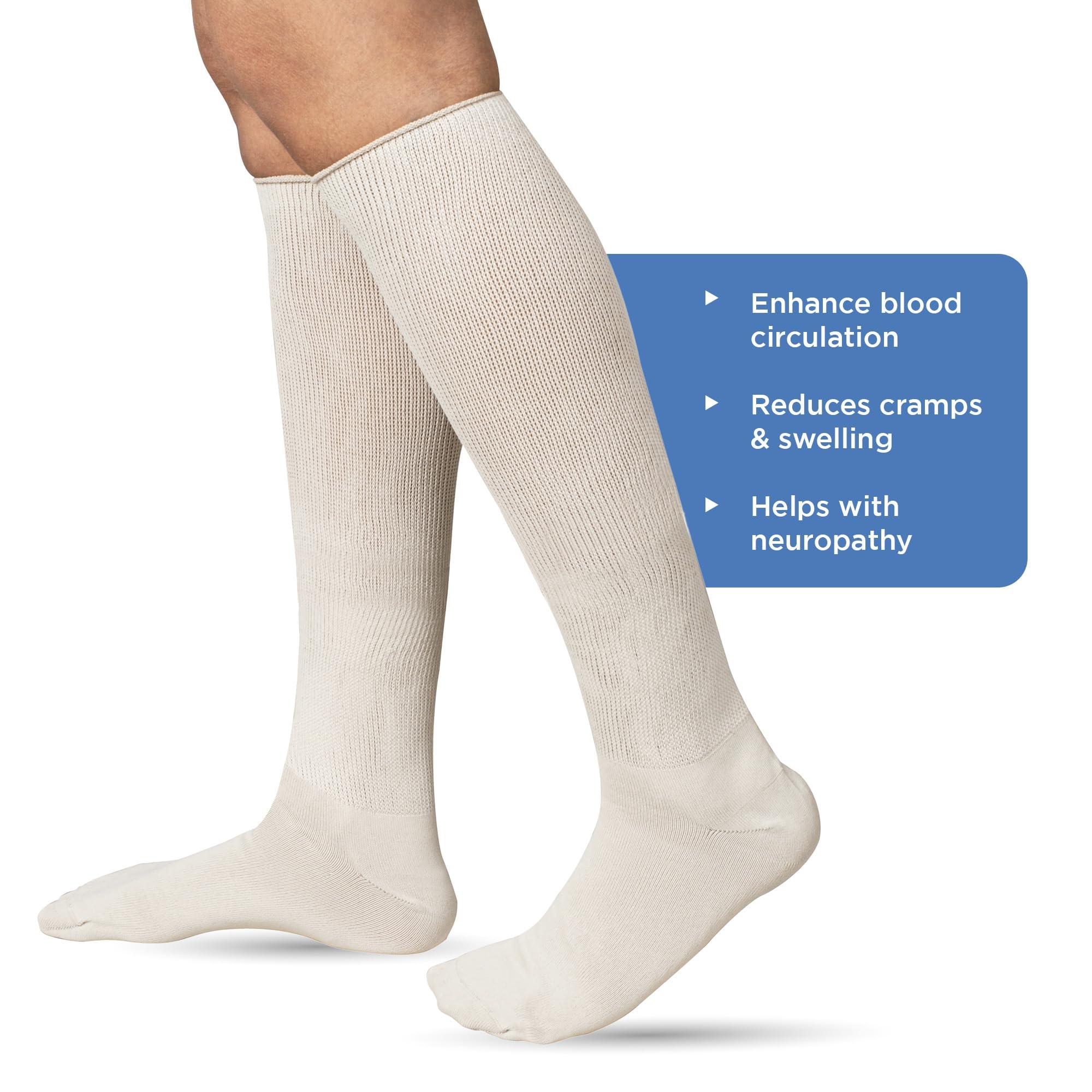 Syounaa Syounaa Socks for Diabetes & Neuropathy Knee Length for Men & Women | Reduces Cramps, Swelling, Burning sensation & Pain relief | Superior Infrared Celliant Technology | Beige, 1 pair