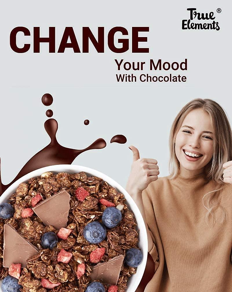 True Elements True Elements Dark Chocolate Granola 700g - High Fiber Granola | 100% Natural Dark Chocolate | Wholegrain Cereal for Breakfast