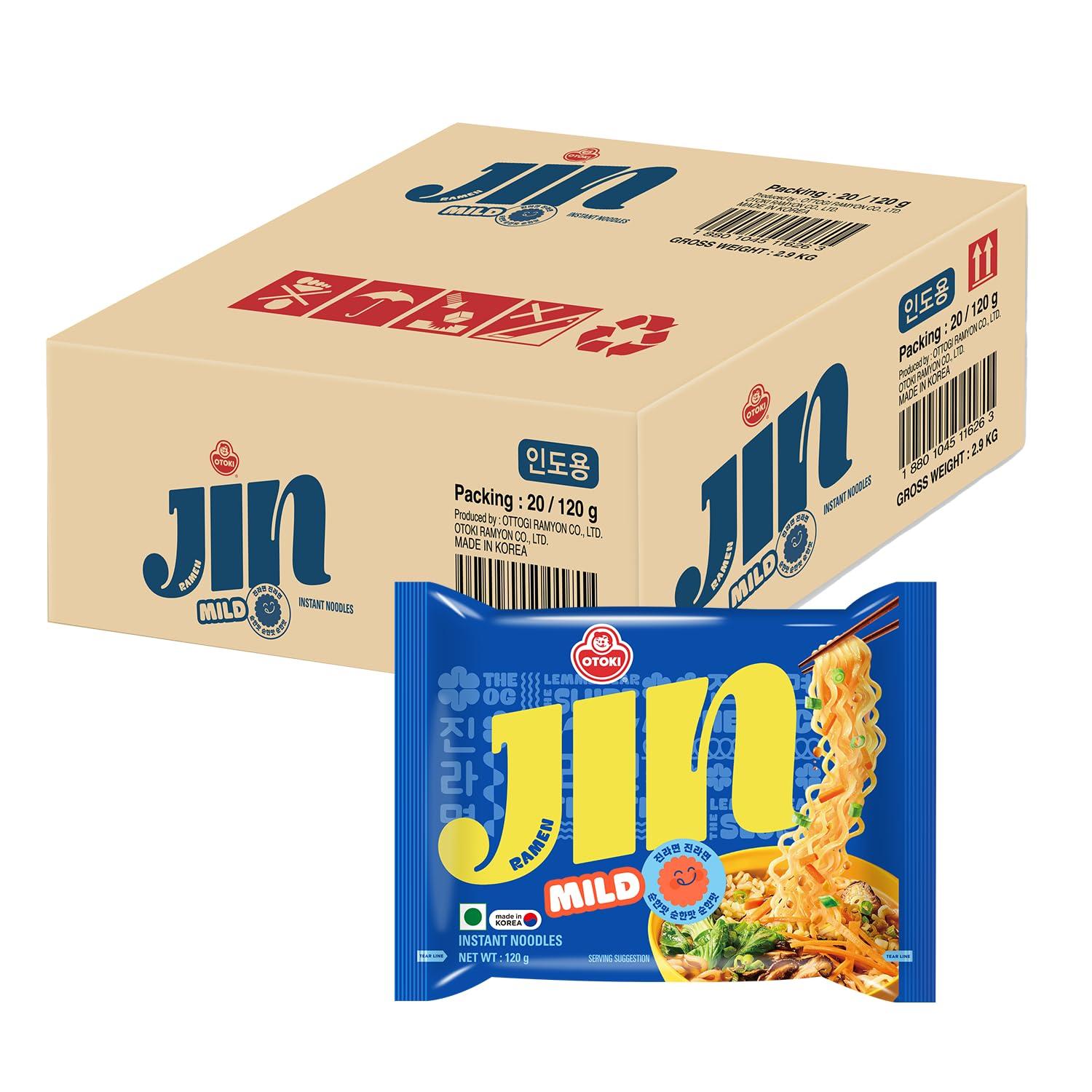 Ottogi Ottogi Jin Ramen Korean Style Vegetarian Instant Noodles, Mild Flavor 120 Gram, Pack Of 20 (Product Of Korea)