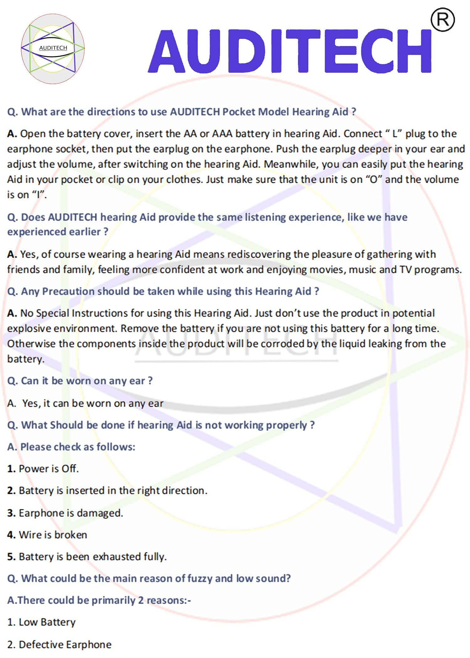 AUDITECH AUDITECH Pocket Hearing Aid Machine for Seniors BTE Sound Amplifier for Up to 50% Hearing Loss (Blue, White) Ideal for Old Age and In-Ear Sound Enhancement