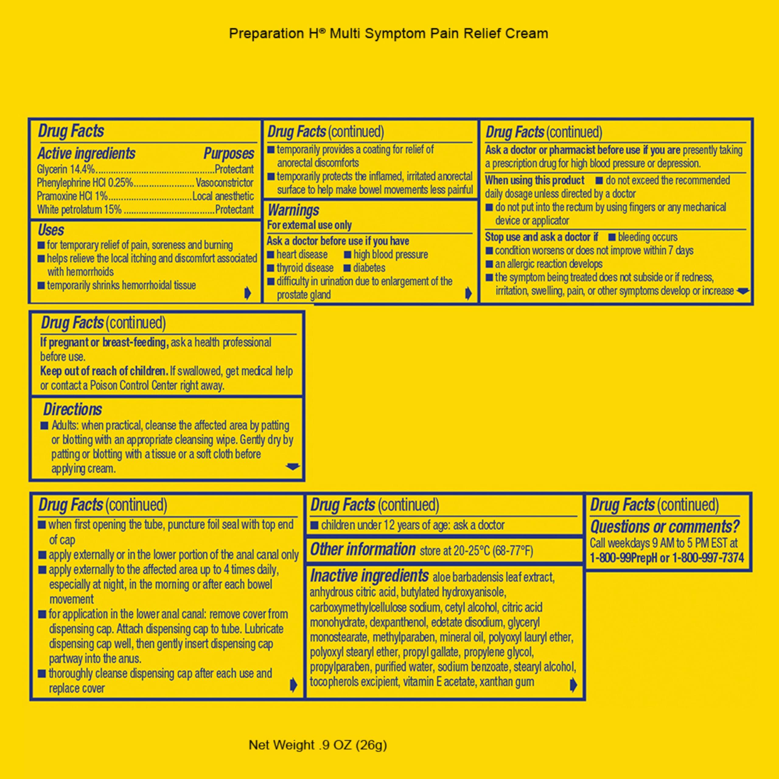 Preparation H PREPARATION H Hemorrhoid Symptom Treatment Cream (0.9 Ounce Tube), Maximum Strength Multi-Symptom Pain Relief with Aloe