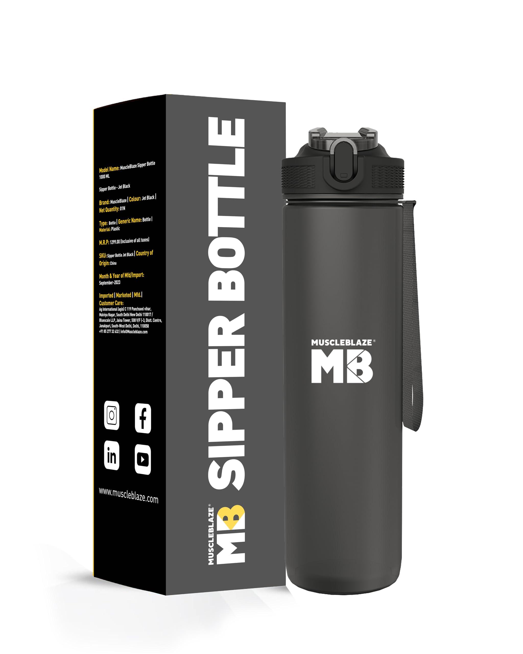 MuscleBlaze Muscleblaze Sipper Bottle For Adults & Kids, Bpa-Free & Leakproof (Black, 1 Litre) - Plastic
