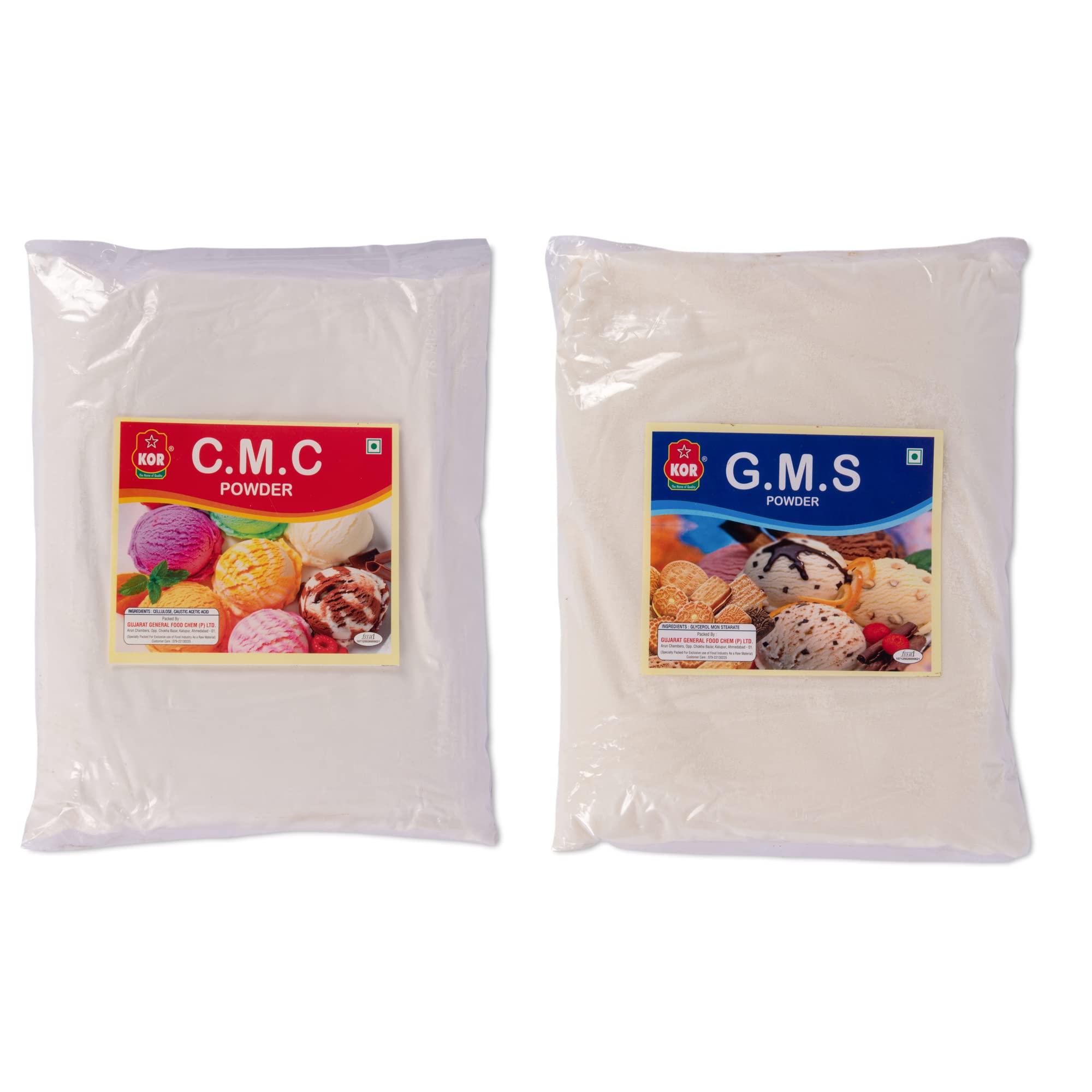 KOR KOR Combo Of GMS Powder, 800G (Glycerol Monostearate) + CMC Powder,800G (Carboxymethyl Cellulose) Pack Of 2 / Making for Soft, Smooth and Creamy, Instant Cake Premixes and Ice Creams