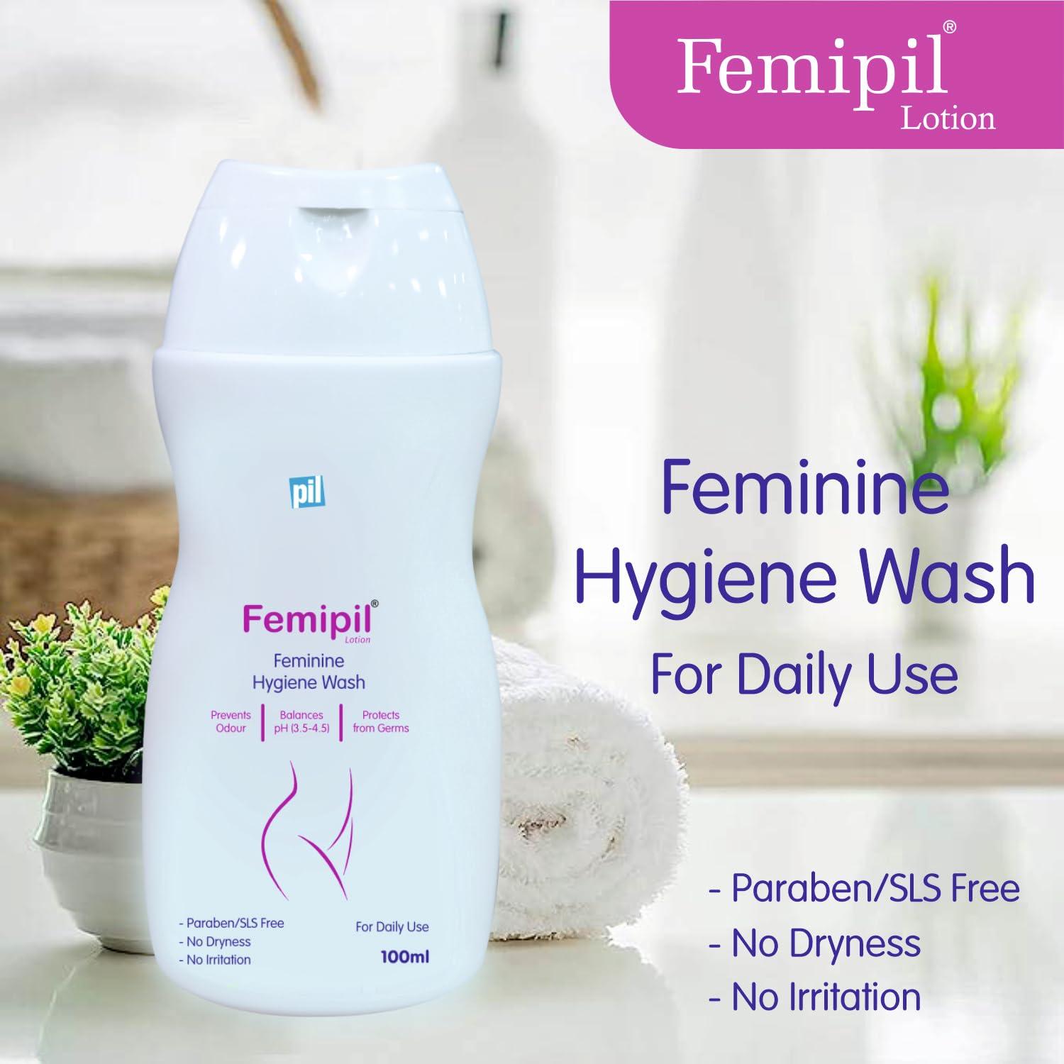 pil Pil Femipil Lotion | Intimate Wash for Women (100ml,Pack of 2) | Enriched with Vitamin E, Aloevera Extracts & Lactic Acid | Prevents Dryness, Itchiness & Irritation