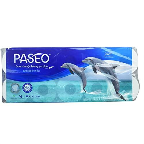 PASEO Paseo Dolphin Luxuriously Extra Soft 4 Ply Toilet Paper 10 Toilet Rolls x 200 Toilet Tissue Sheets Sheet Size 9.9 x 11.4 cm