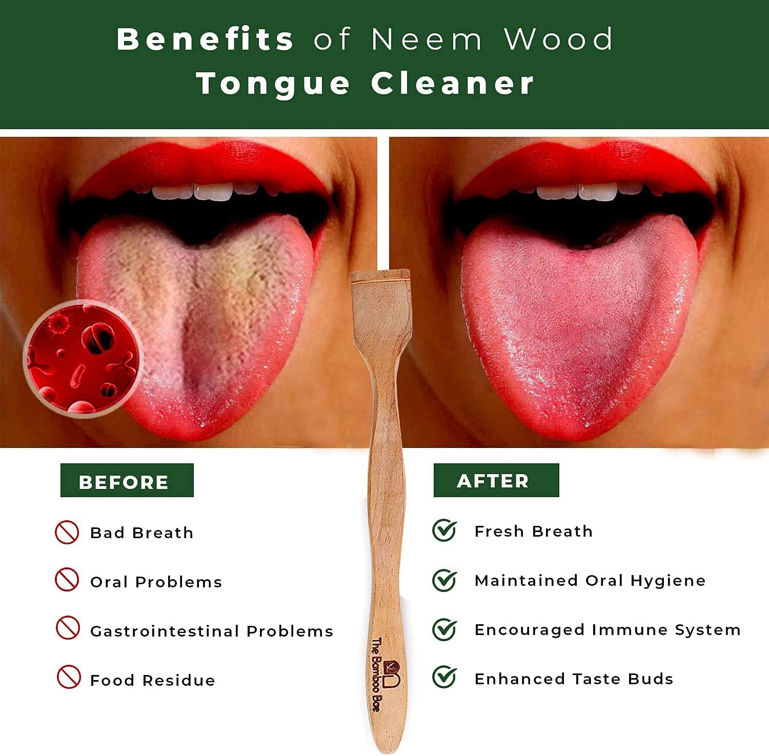 The Bamboo Bae The Bamboo Bae Tongue Cleaner 2 Pcs Handmade Neem Wood Tongue Scraper for Fresh Breath Odour Free Mouth | Handmade Wooden Tongue Cleaner | Sustainable and Natural