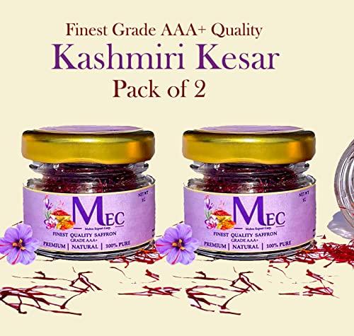 MEC MEHRA EXPORT CORPORATION [PACK OF 2] MEC Saffron 100% Pure Certified Original Kashmiri Lacha Kesar Premium & Finest, Certified Grade AAA+ Saffron (1 gm)
