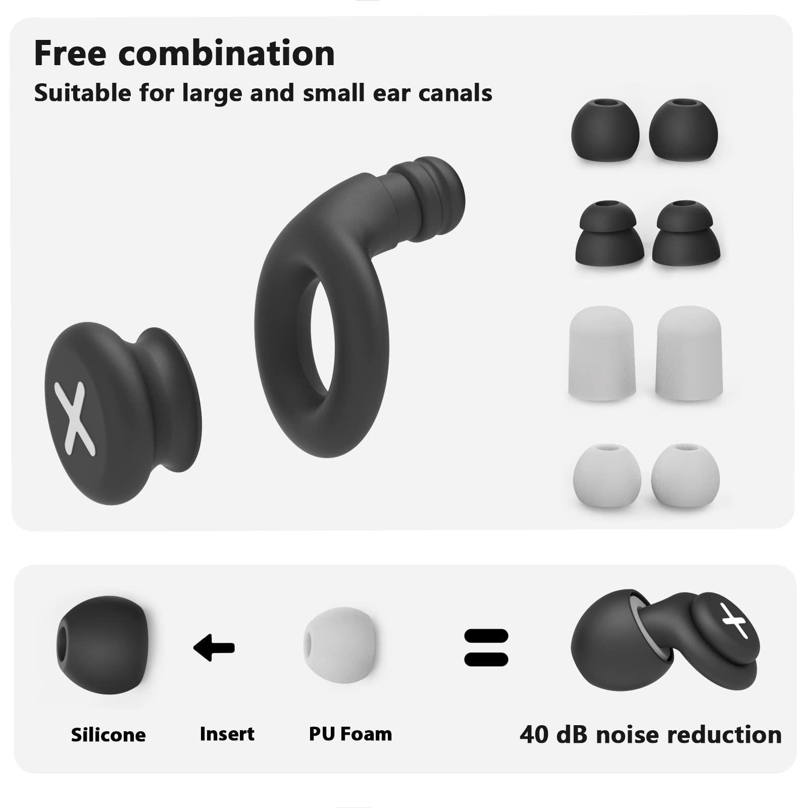 MAKINGTEC Noise Reduction Ear Plugs-40 dB Noise Cancelling Reusable Hearing Protection in Flexible Silicone for Sleeping, Traveling, Concerts, Work & Swimming,3 Wearing Styles, Black