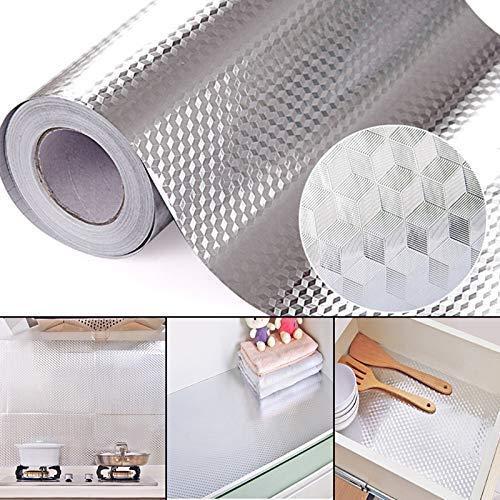 LAKHANI VENTURE LAKHANI VENTURE Kitchen Oil Proof Stickers Self Adhesive Aluminium Foil Silver Sticky Back Plastic Waterproof Wallpaper for Countertop Cooktop Backsplash DIY