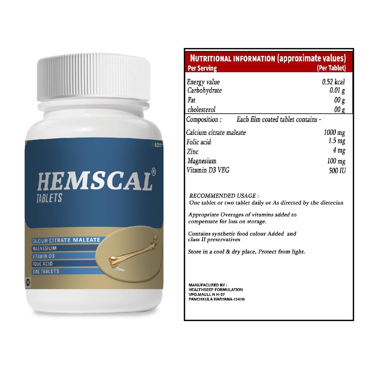 Hemscal Hemscal Calcium Citrate Maleate, Magnesium, Vitamin D3, Folic Acid, Zinc Tablets