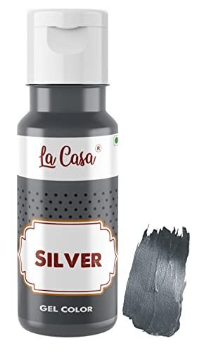 La Casa La Casa Metallic Gel Food Color - SILVER | Concentrated, Vegan & Gluten Free | For Icing, Fondant, Slime & Baking | 40ml |