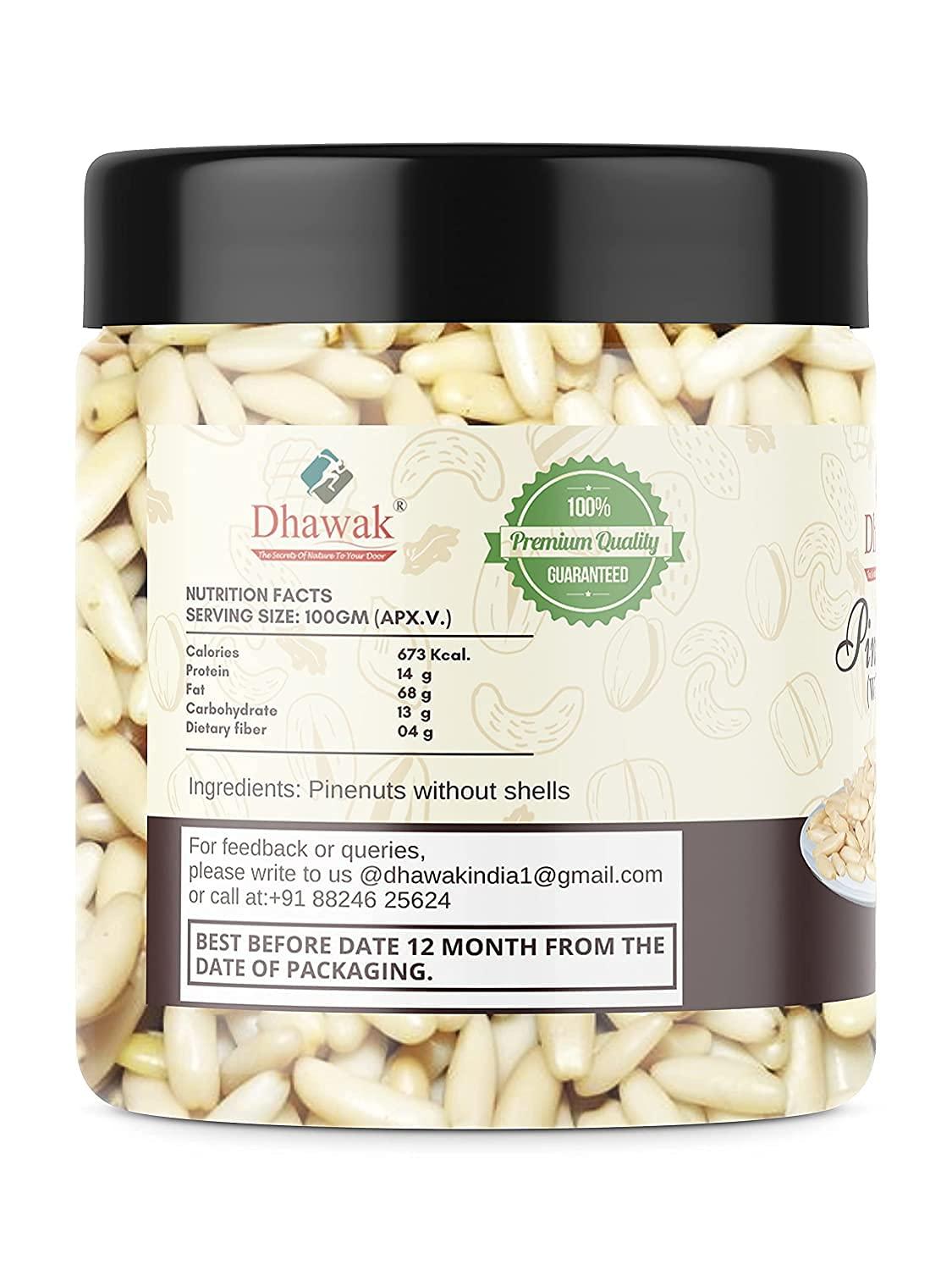 DHAWAK Dhawak Pine Nuts without shell, 200 Gms. | Chilgoza Dry Fruits [Jar Pack]